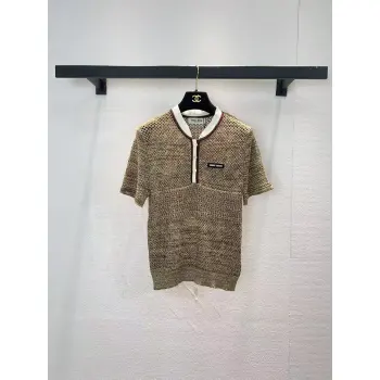 MIUMIU Monogram Knit Short Sleeve Crew Neck Blouse #A63662
