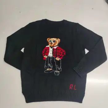 Ralph Lauren Polo Little Pony~ Autumn Winter New R Embroidered Baseball Jacket Cartoon Bear Sweater Loose Lazy Style Versatile Knitwear #A58637