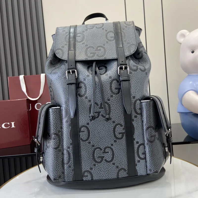 Gucci GG Supreme Canvas Backpack With Leather Trim And Drawstring Closure #A50427