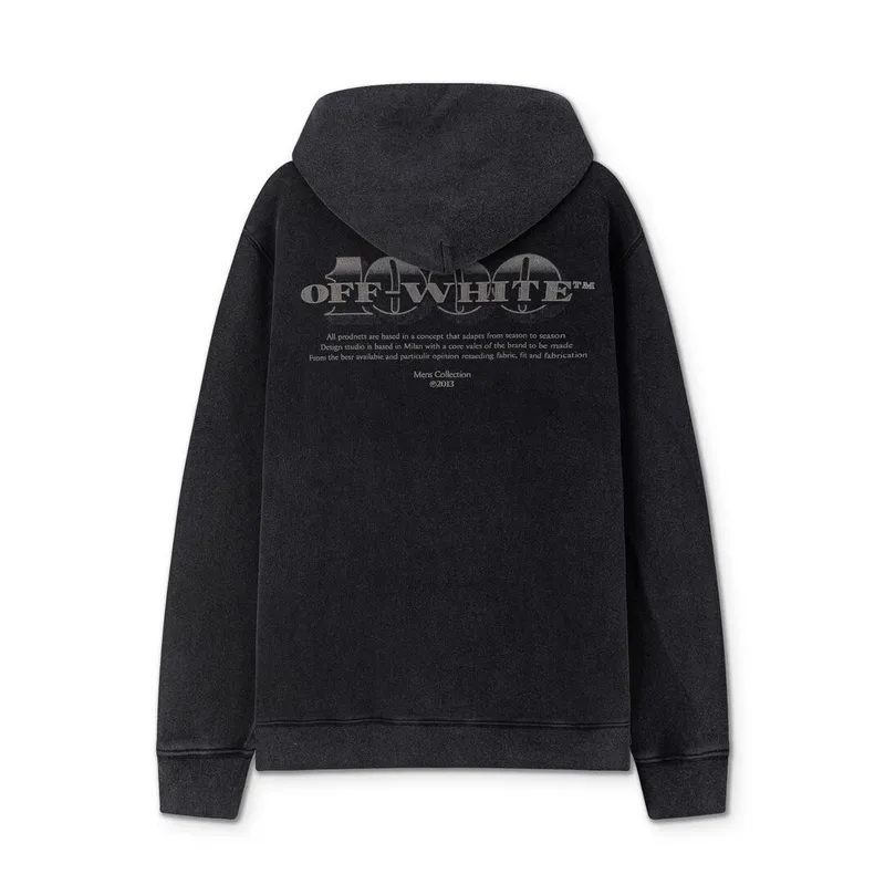 Off - White Black Hoodie With Artistic Graphic Print And Branded Details #A54245