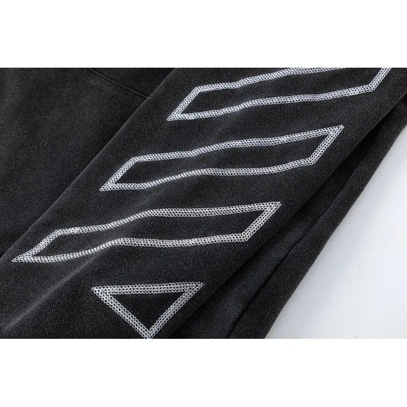 Off - White Washed Black Hoodie With Signature Diagonal Stripes And OFF Logo #A54329 Off - White Washed Black Hoodie With Signature Diagonal Stripes And OFF Logo #A54329