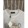 Balmain Paris White/Black T Shirt with Gold Chain and Blue Ribbon Circular Graphic Design for Men #A54257