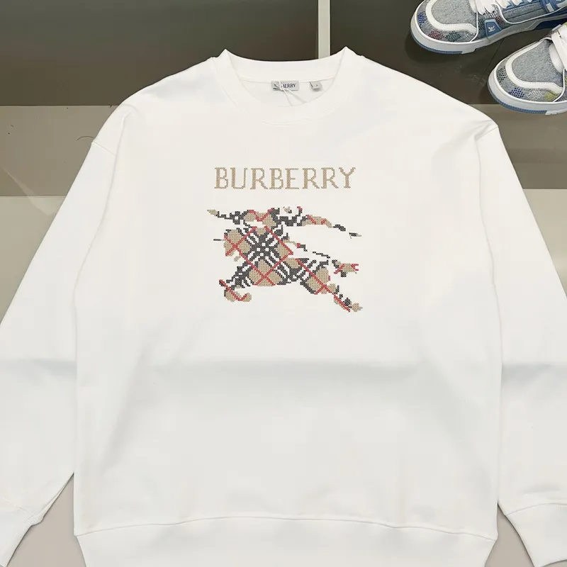 Burberry White/Black Sweatshirt With Classic Equestrian Knight Logo And Brand Name #A54394