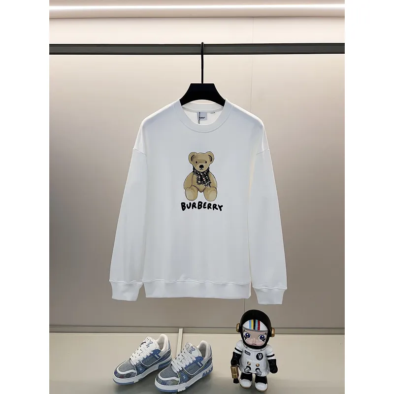 Black/White Sweatshirt With Cute Teddy Bear And Burberry - Inspired Scarf Design #A54392