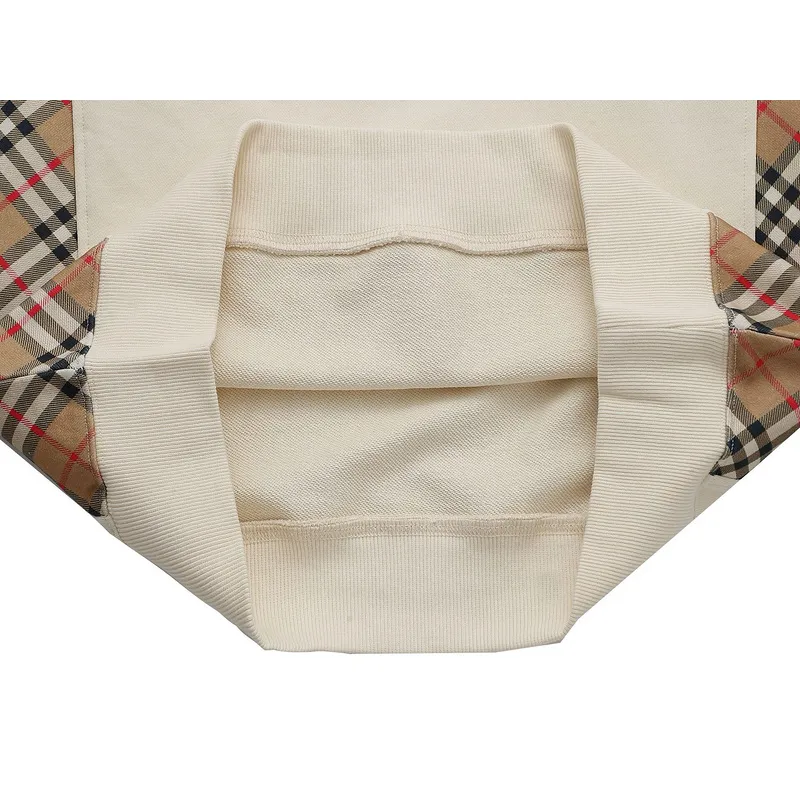 Burberry Inspired Beige/Black Sweatshirt With Signature Check Pattern Panels #A54280