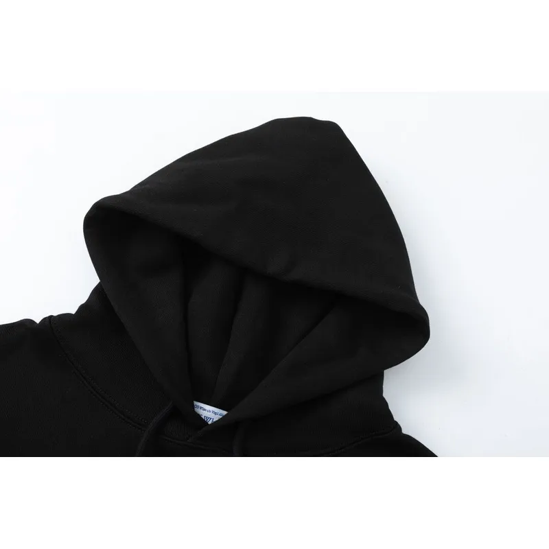 Off-White Black Hoodie With Signature Yellow Diagonal Arrow Print And Brand Detailing #A54327