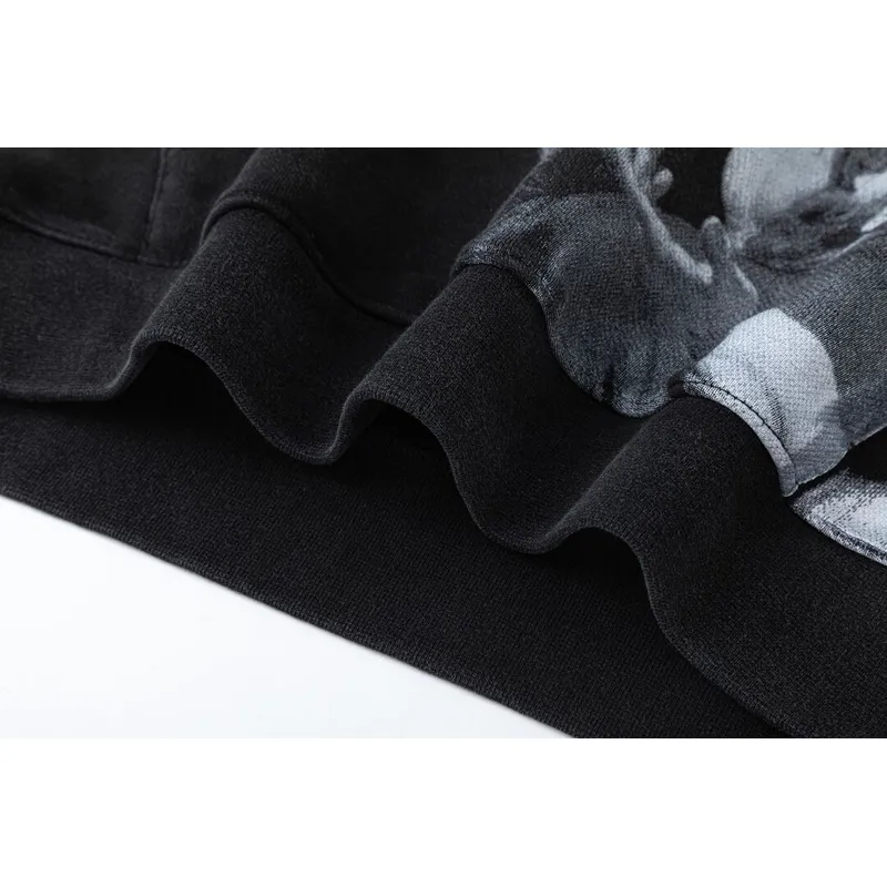 Off - White Washed Black Hoodie With Artistic Religious Print And OFF Logo #A54330