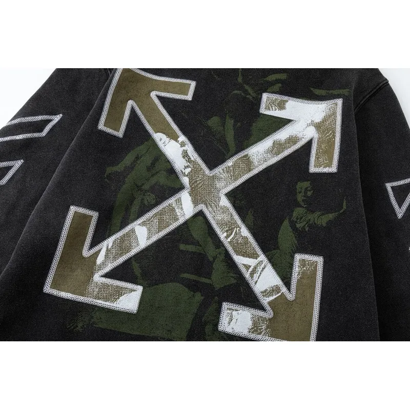Off - White Washed Black Hoodie With Signature Diagonal Stripes And OFF Logo #A54329 Off - White Washed Black Hoodie With Signature Diagonal Stripes And OFF Logo #A54329