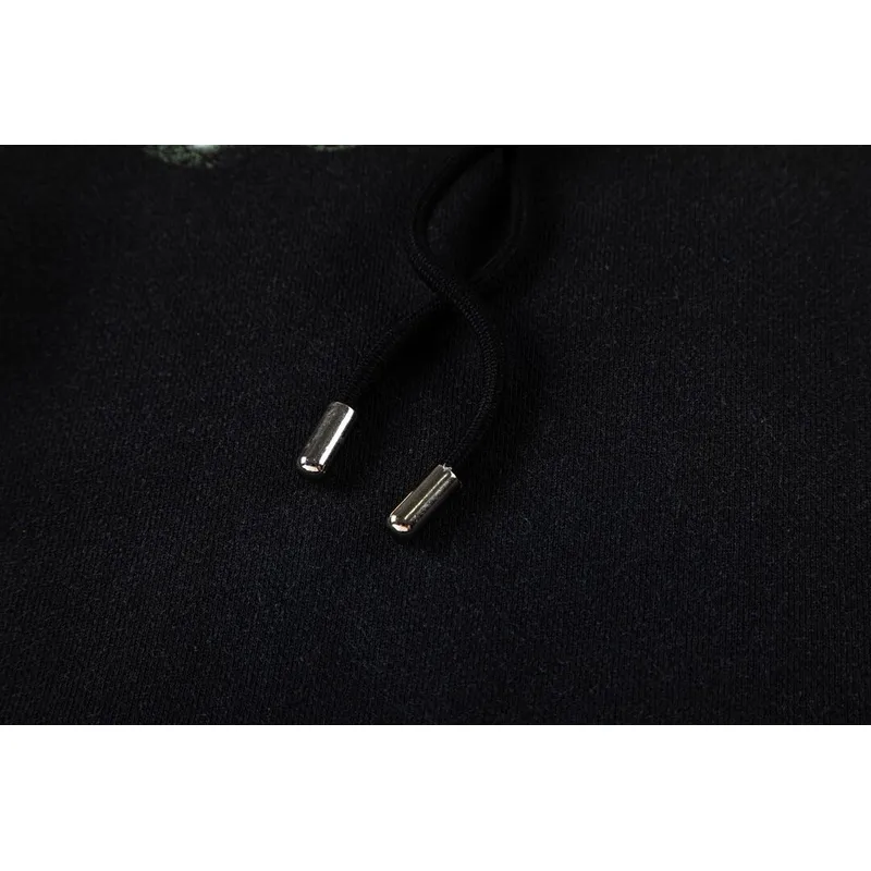 Off-White Black Hoodie with Blue Green Glitter Logo and Front Pocket for Men and Women #A54251