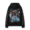 Off-White Hoodie With Artistic Back Print Featuring Cherubs Car And Brand Elements Black/White #A54326