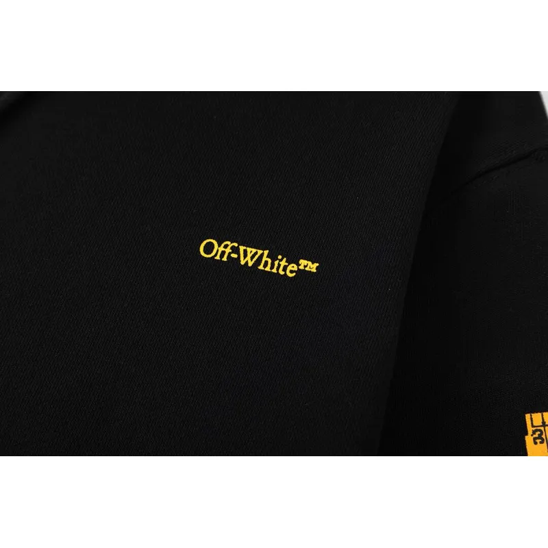 Off-White Black Hoodie With Signature Yellow Diagonal Arrow Print And Brand Detailing #A54327