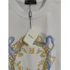 Balmain Paris White/Black T Shirt with Gold Chain and Blue Ribbon Circular Graphic Design for Men #A54257