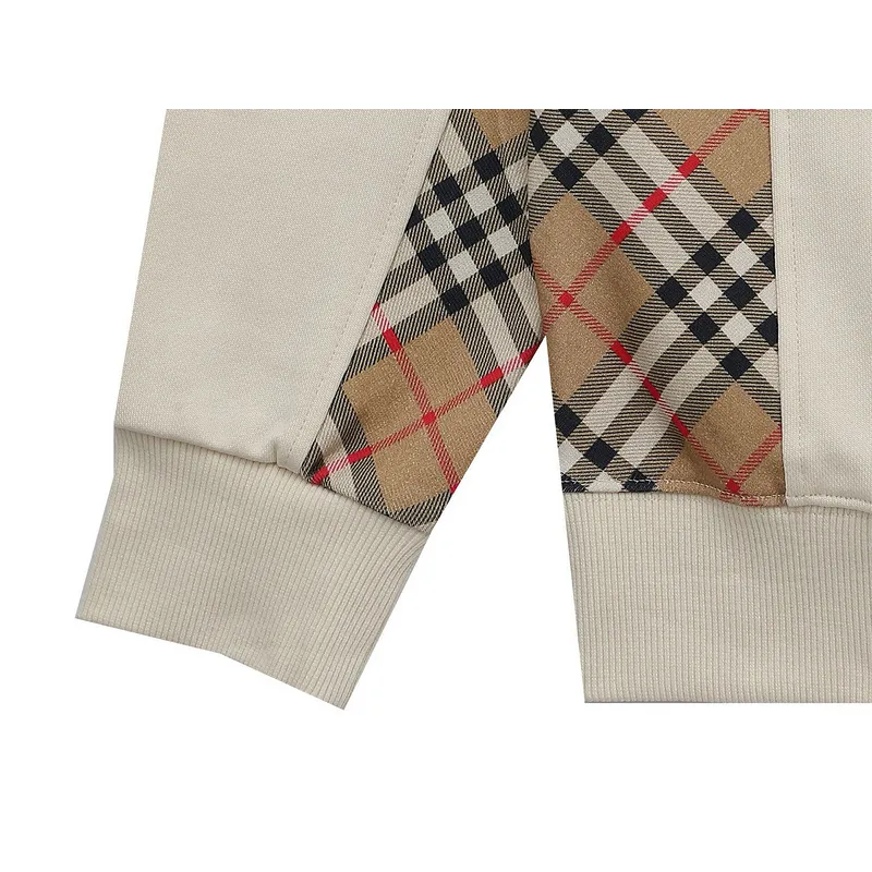Burberry Inspired Beige/Black Sweatshirt With Signature Check Pattern Panels #A54280