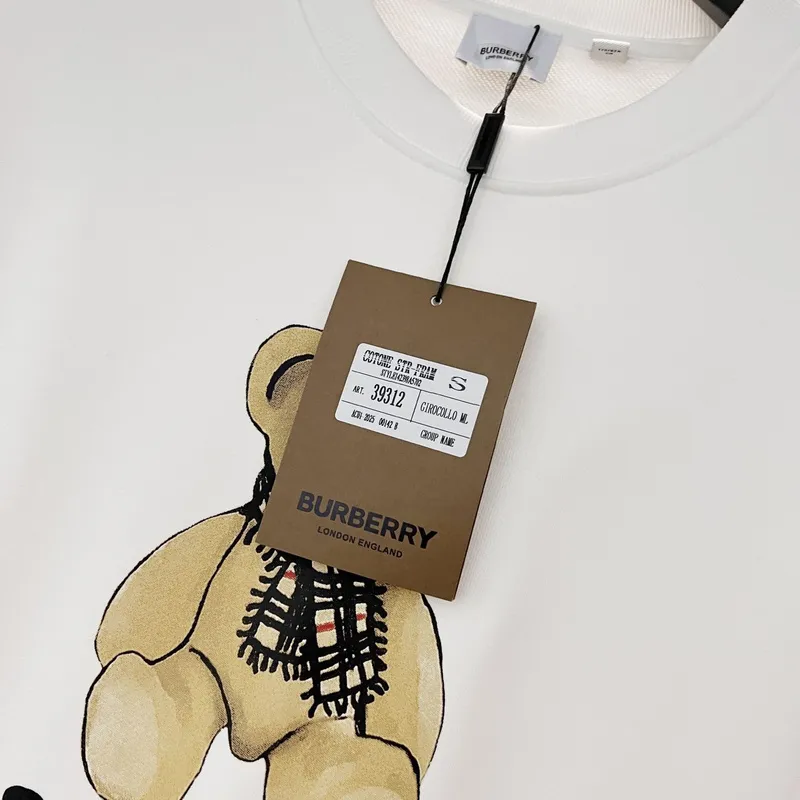 Black/White Sweatshirt With Cute Teddy Bear And Burberry - Inspired Scarf Design #A54392