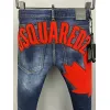 2025 DSQ2 Mens Denim Jeans Bold Red Maple Leaf Print with Faded Wash for Trendy Gentlemen #A54911