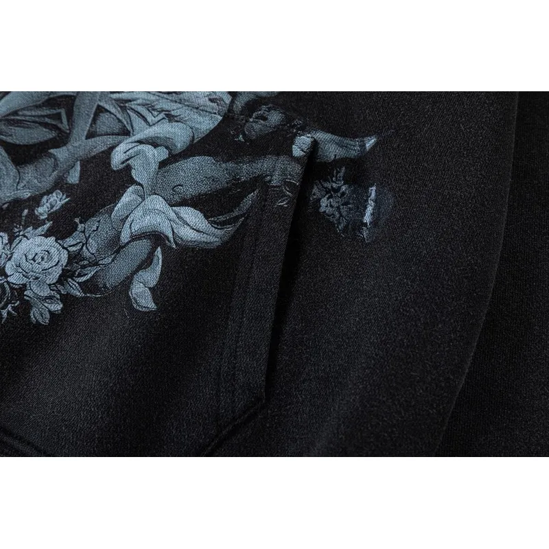 Off - White Black Hoodie With Cherub Graphic And Branded Detailing #A54249