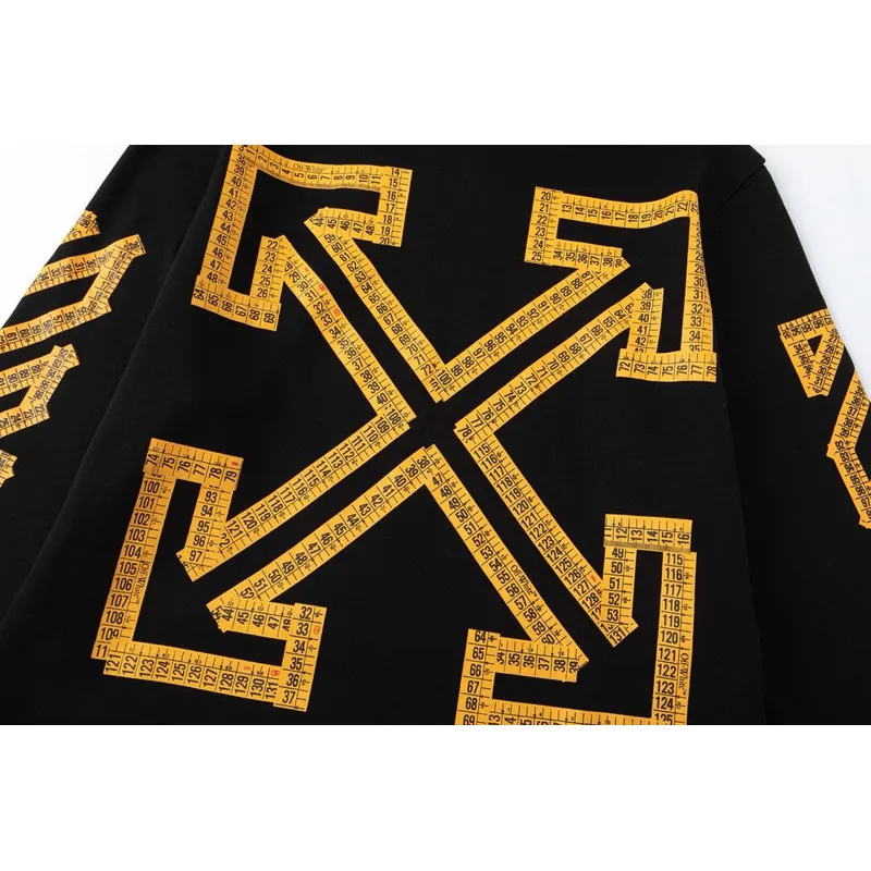 Off-White Black Hoodie With Signature Yellow Diagonal Arrow Print And Brand Detailing #A54327