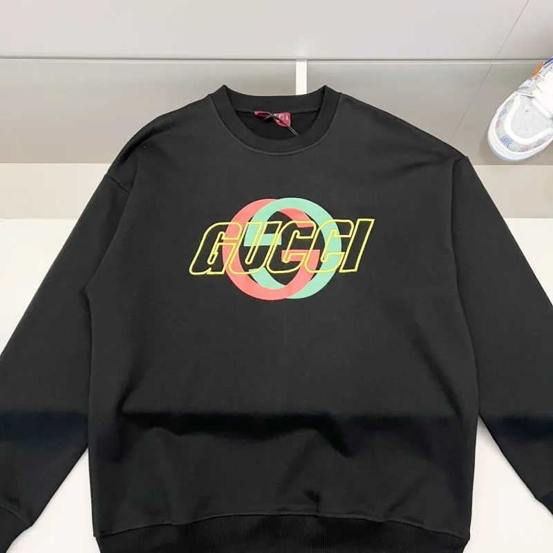 Gucci Black Sweatshirt With Vibrant Colorful Interlocking G Logo And Louis Vuittonettering #A54419