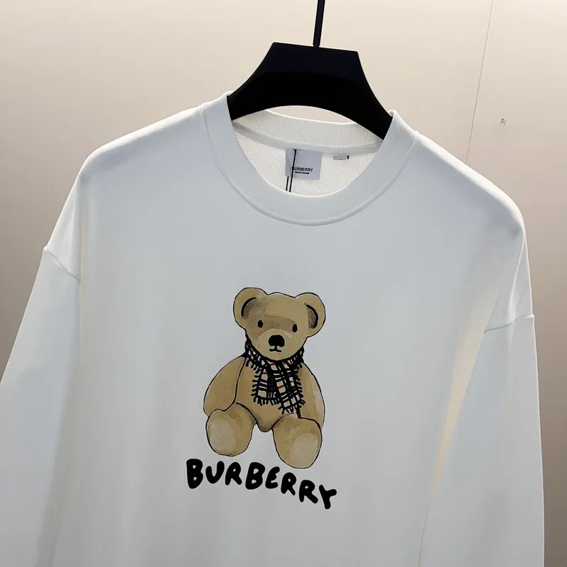 Black/White Sweatshirt With Cute Teddy Bear And Burberry - Inspired Scarf Design #A54392
