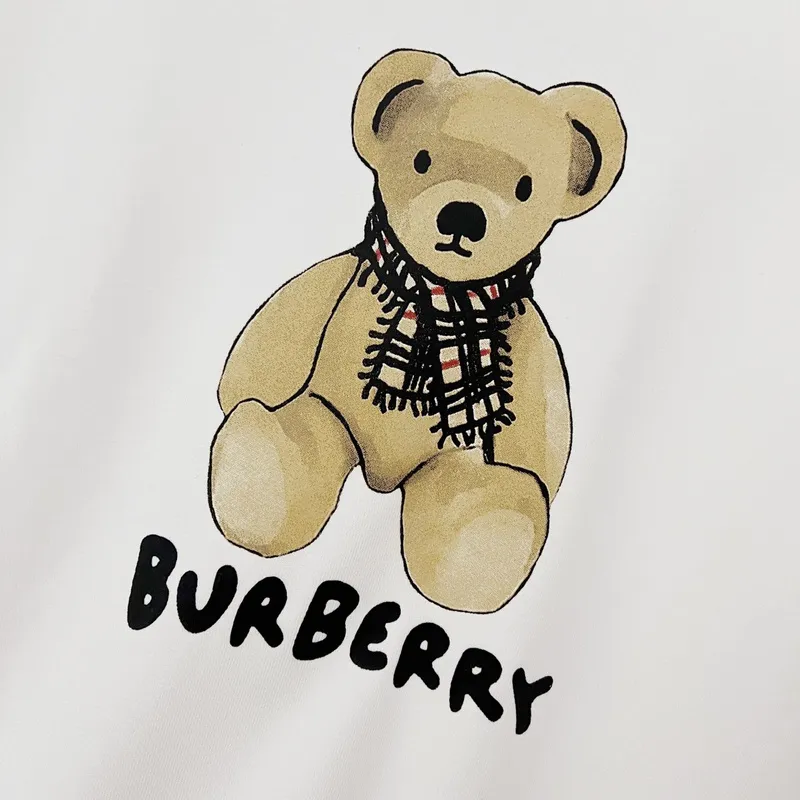 Black/White Sweatshirt With Cute Teddy Bear And Burberry - Inspired Scarf Design #A54392