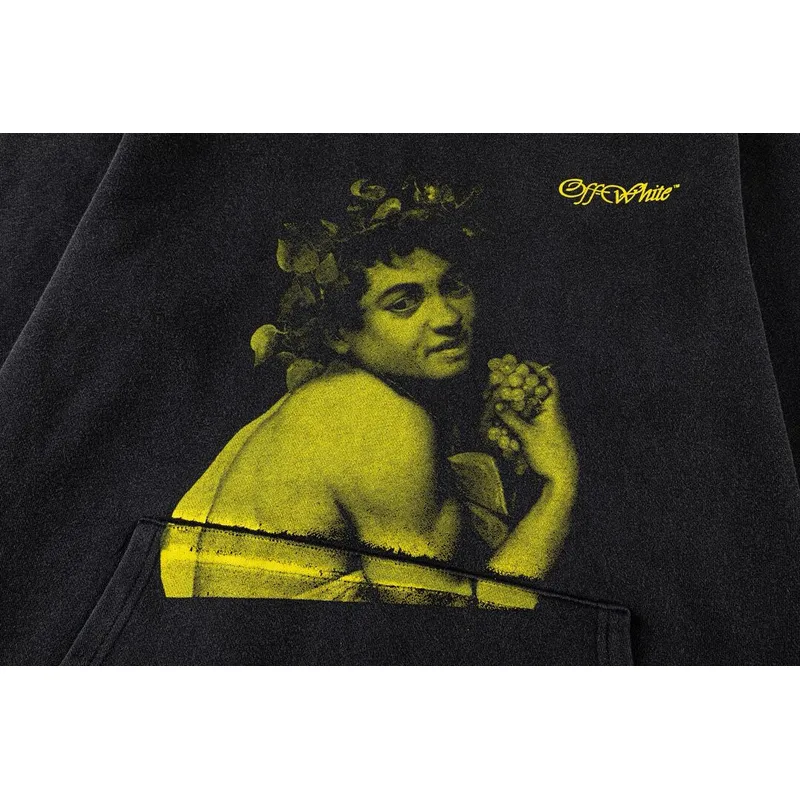 Off - White Black Washed Hoodie With Vintage Art Graphic And Louis Vuittonogo #A54246