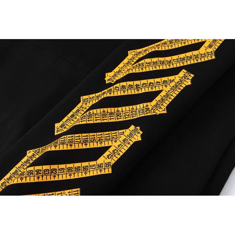 Off-White Black Hoodie With Signature Yellow Diagonal Arrow Print And Brand Detailing #A54327