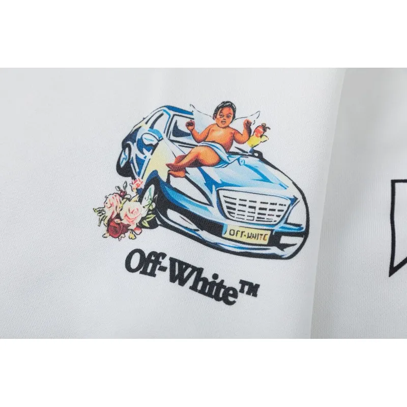 Off-White Hoodie With Artistic Back Print Featuring Cherubs Car And Brand Elements Black/White #A54326
