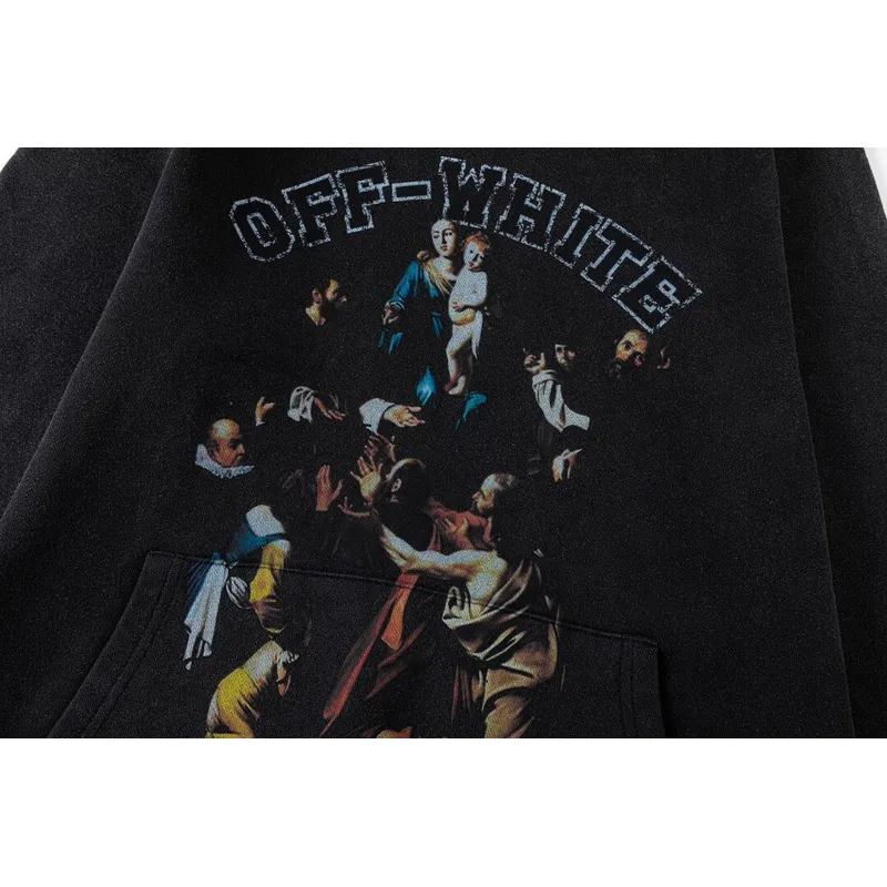 Off - White Black Hoodie With Artistic Graphic And Brand Tribute Design #A54248 Off - White Black Hoodie With Artistic Graphic And Brand Tribute Design #A54248