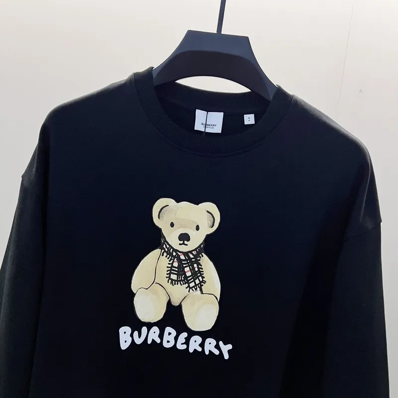 Black/White Sweatshirt With Cute Teddy Bear And Burberry - Inspired Scarf Design #A54392