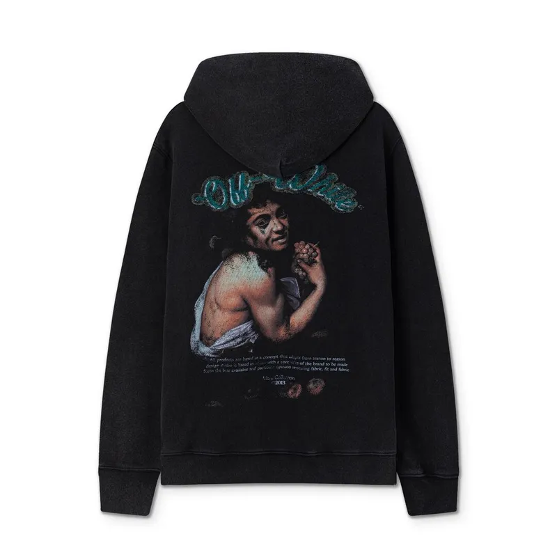Off-White Black Hoodie with Blue Green Glitter Logo and Front Pocket for Men and Women #A54251