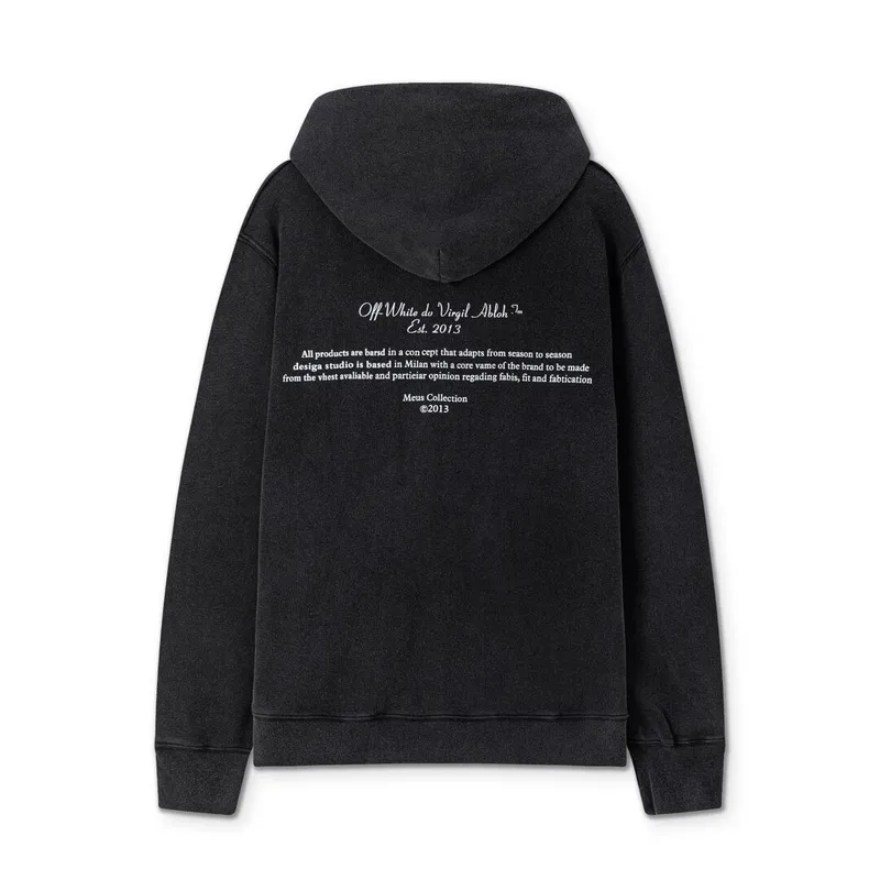 Off - White Black Hoodie With Artistic Graphic And Brand Tribute Design #A54248 Off - White Black Hoodie With Artistic Graphic And Brand Tribute Design #A54248
