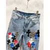 Chrome Hearts Inspired Blue Denim Jeans With Colorful Cross Patches For Edgy Fashion #A54279 Chrome Hearts Inspired Blue Denim Jeans With Colorful Cross Patches For Edgy Fashion #A54279