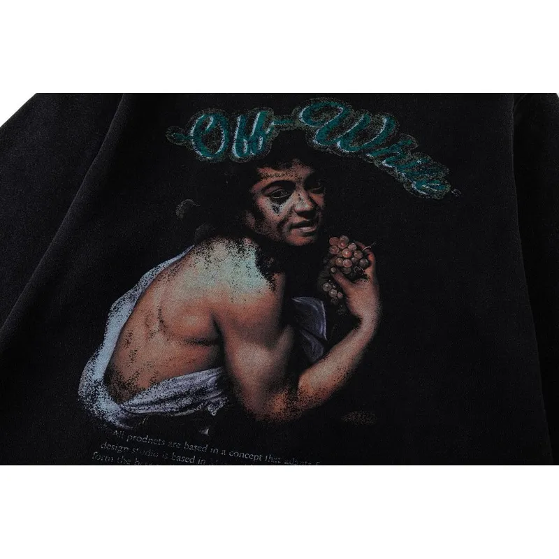 Off-White Black Hoodie with Blue Green Glitter Logo and Front Pocket for Men and Women #A54251