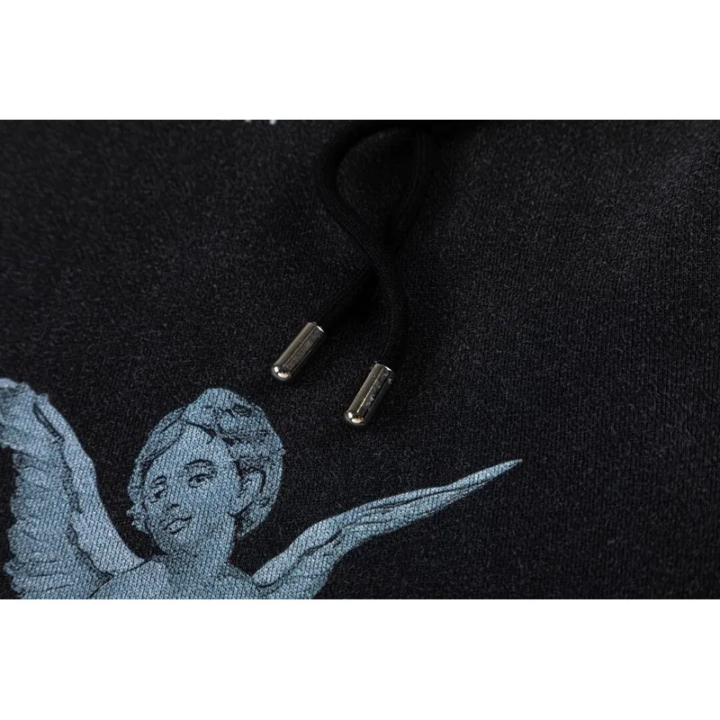 Off - White Black Hoodie With Cherub Graphic And Branded Detailing #A54249
