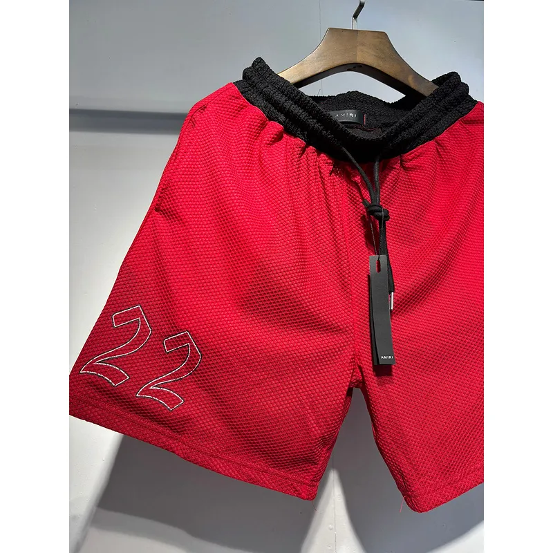 Amiri Red and Black Number 22 Mesh Jersey and Shorts Two Piece Set for Men #A54243