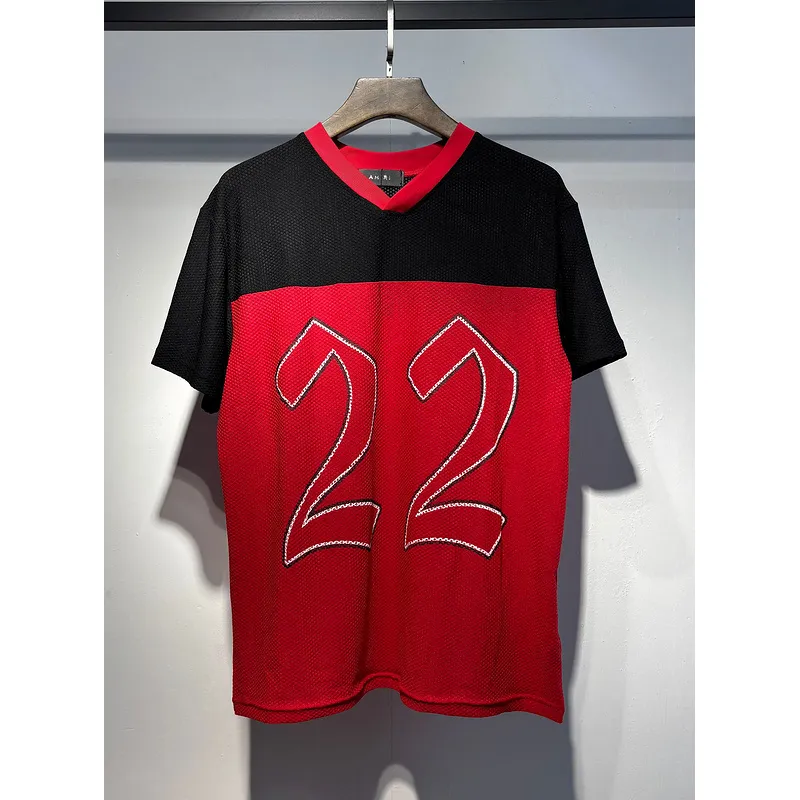 Amiri Red and Black Number 22 Mesh Jersey and Shorts Two Piece Set for Men #A54243