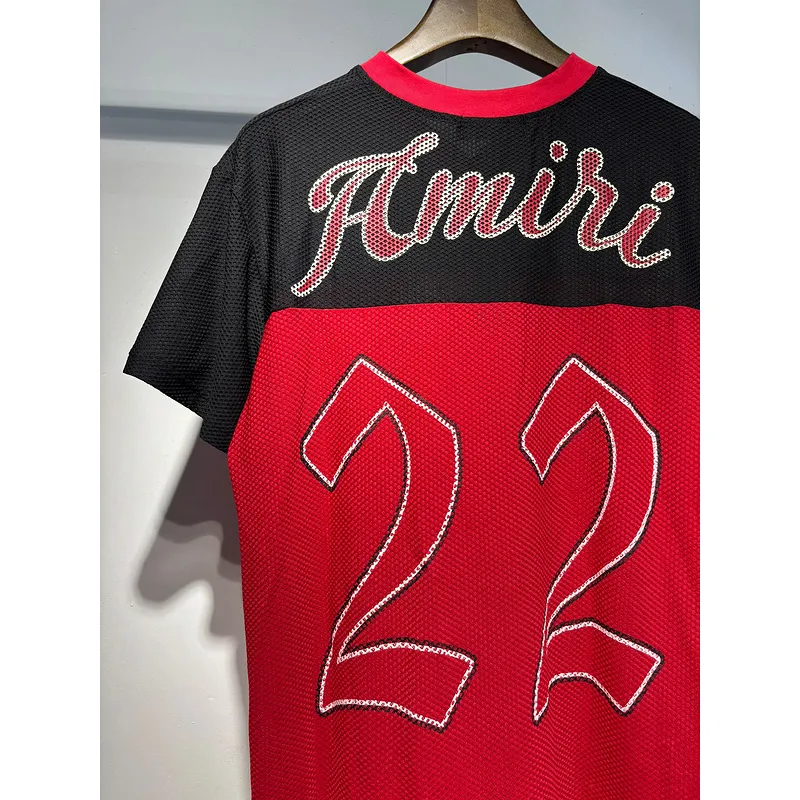 Amiri Red and Black Number 22 Mesh Jersey and Shorts Two Piece Set for Men #A54243