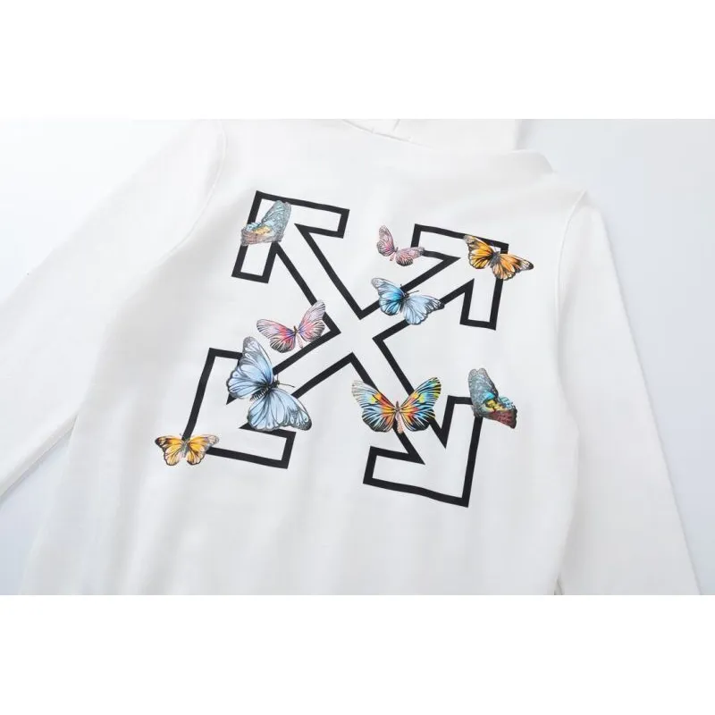 Off - White Black Hoodie With Colorful Butterfly And Arrow Graphic #A54447