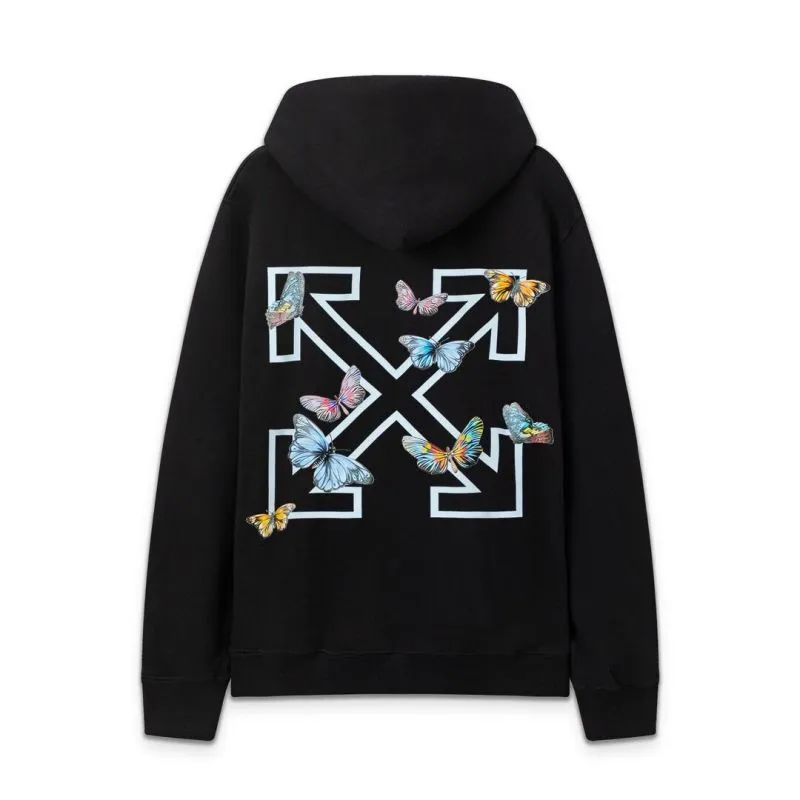 Off - White Black Hoodie With Colorful Butterfly And Arrow Graphic #A54447