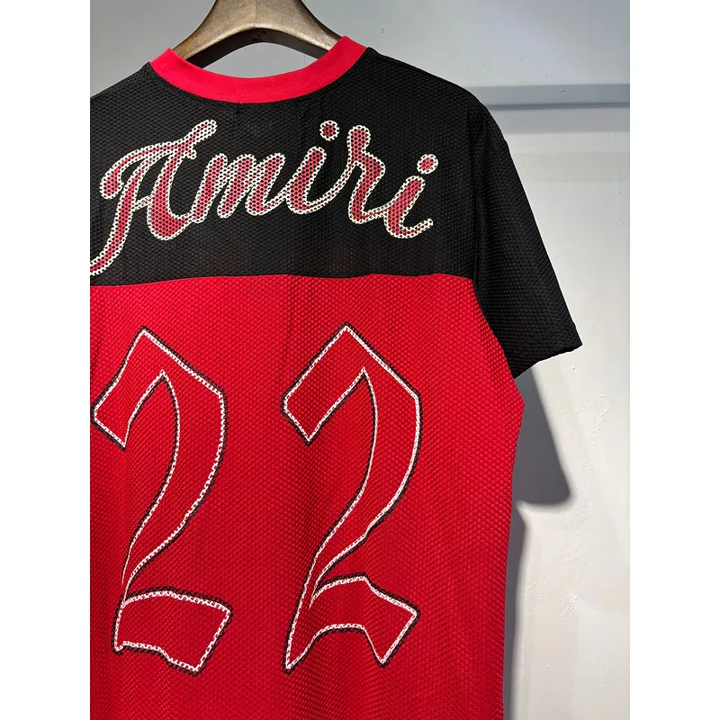 Amiri Red and Black Number 22 Mesh Jersey and Shorts Two Piece Set for Men #A54243