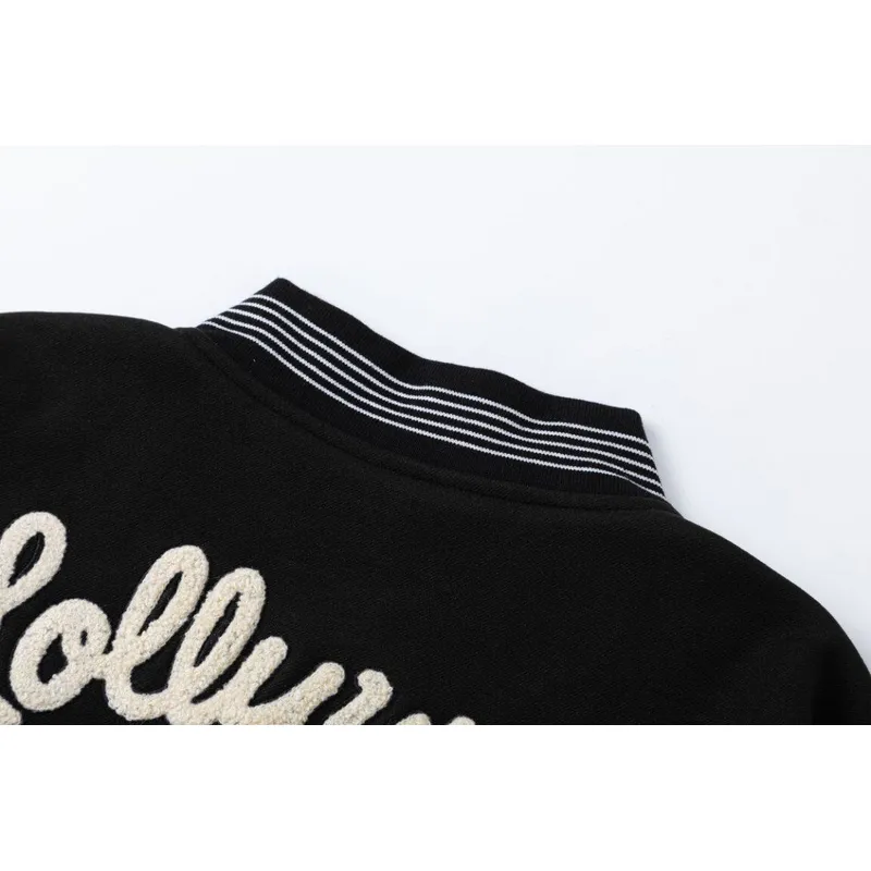 AMIRI Black Varsity Jacket With Intricate Embroidered Logos And Musical Note Accents #A54284