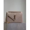 SAINT LAURENT Loulou Small Envelope Crossbody Bag – Blush Suede with Chevron Quilt & Gold YSL Logo (Detachable Chain Strap) #A58780 SAINT LAURENT Loulou Small Envelope Crossbody Bag – Blush Suede with Chevron Quilt & Gold YSL Logo (Detachable Chain Strap) #A58780