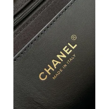 Chanel Black Felt Tote Quilted  Soft Textured  Calfskin Handle Metallic Chain #A60144