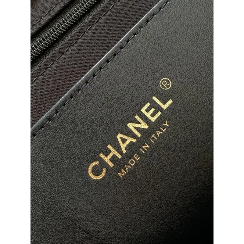 Chanel Black Felt Tote Quilted  Soft Textured  Calfskin Handle Metallic Chain #A60144