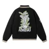 Black AMIRI Bomber Jacket With Angel And Garden Embroidery For Fashion Fans #A54406