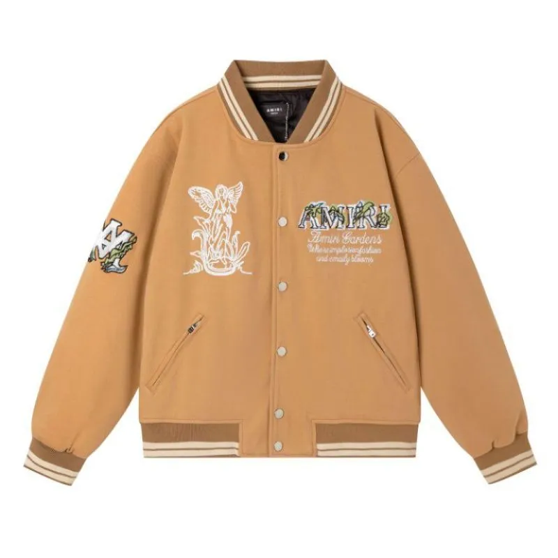 Black AMIRI Bomber Jacket With Angel And Garden Embroidery For Fashion Fans #A54406