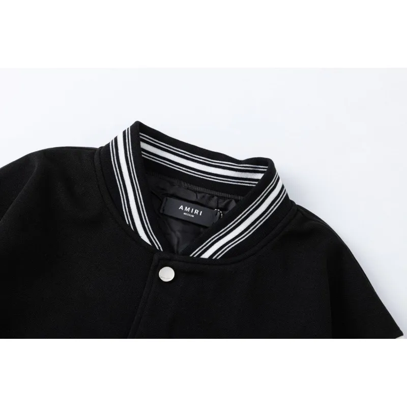 AMIRI Black And White Varsity Jacket With Hollywood Embroidered Logo For Trendy Streetwear #A54285