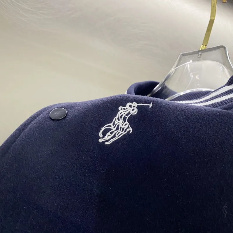 Ralph Lauren Pony Embroidery American Retro Wool Patchwork Leather Baseball Jacket with Large Logo Jackets for Men #A58790