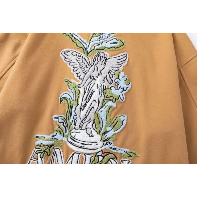 Black AMIRI Bomber Jacket With Angel And Garden Embroidery For Fashion Fans #A54406