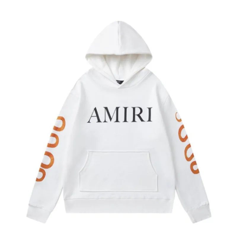 AMIRI Black/White Hoodie With Bold Logo And Orange Graphic Sleeves For Streetwear Style #A54282